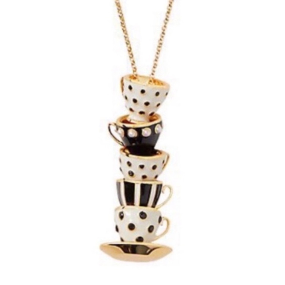 Kate Spade Gold and Black tea cups Charm Necklace